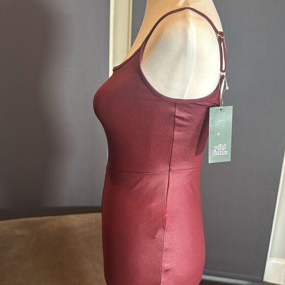 Women’s BodyCon Wild Fable Burgundy Liquid Bodysuit Ankle Length Size S NWT - Picture 6 of 13